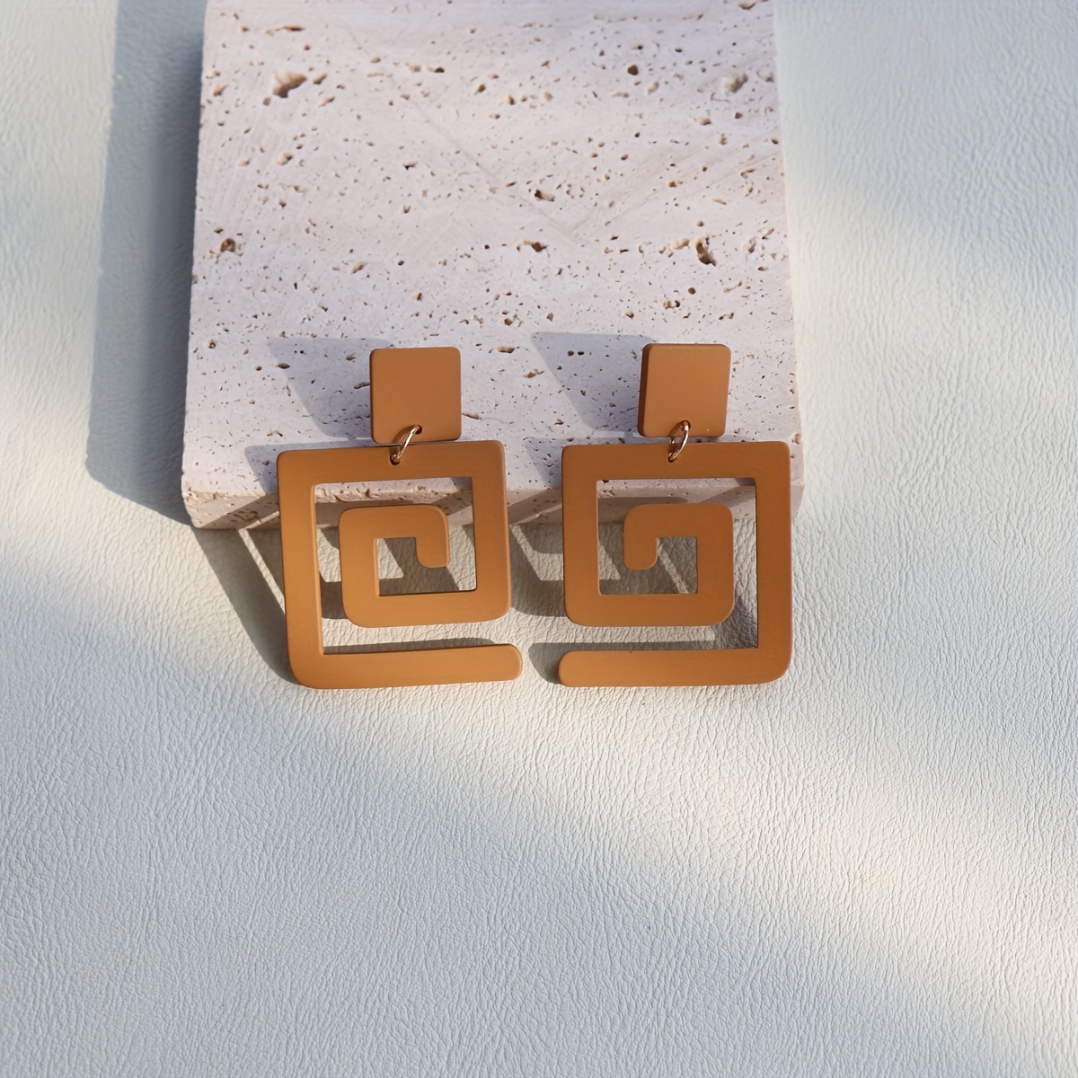 Women's Coffee Brown Square Maze Drop Earrings Retro Boho Jewelry
